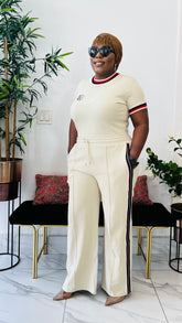 FRANCISCA SIDE STRIPE STONED LUXE KNIT PANT SET